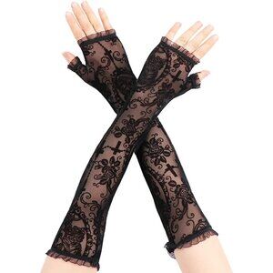 Women's Halloween Black 2 Dress Fingerless Spider Gothic Playing Lace Gloves